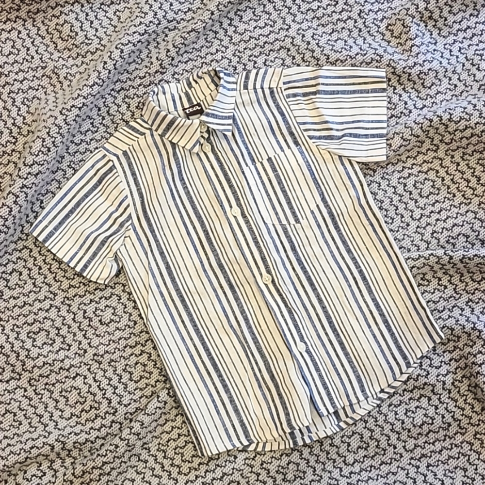Tea Collection Linen Striper Short Sleeve Polo Size 4